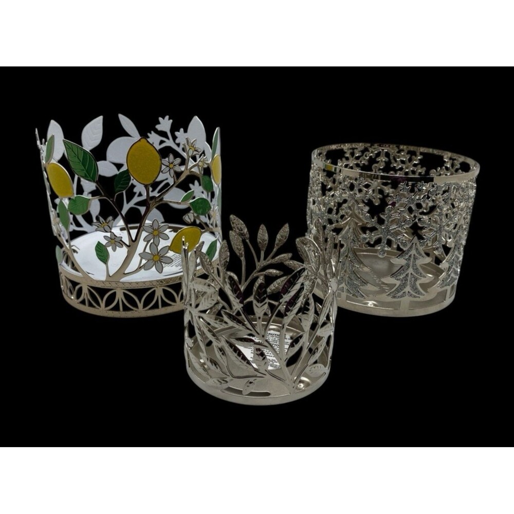 Bath And Body Works Lot of 3 Candle Holders Branches Lemons Glittery Christmas